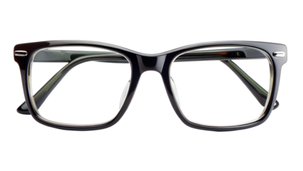 Photo of black framed eyeglasses isolated on transparent background