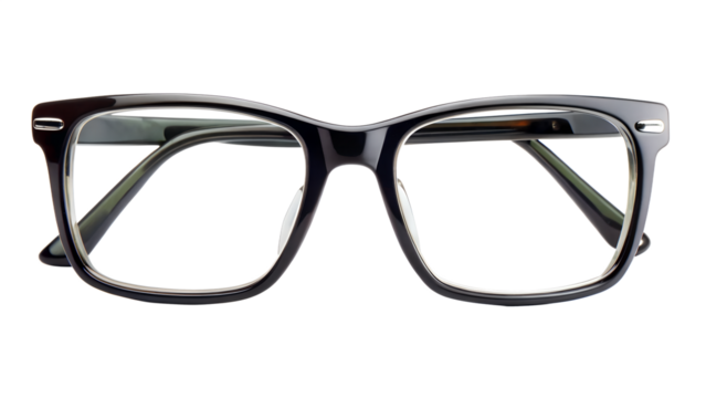 Photo of black framed eyeglasses isolated on transparent background