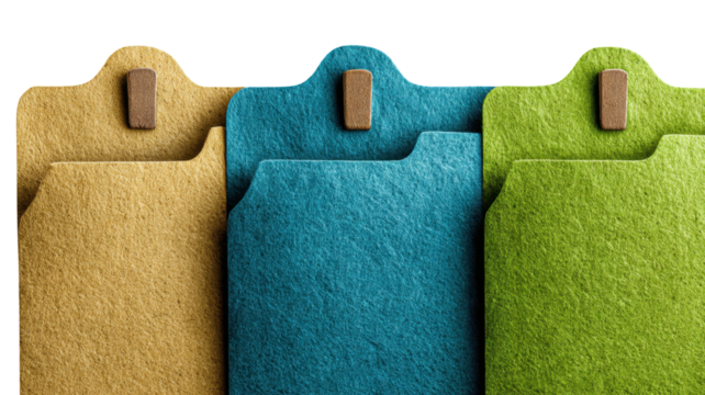 Colorful felt folder files representing organization and document management system