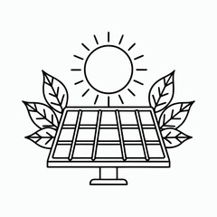 Solar Panel Eco Energy Line Art Design Vector Illustration