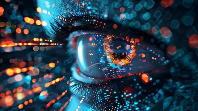 video of A digital eye representing data networks and cybersecurity technology, set against a vector background