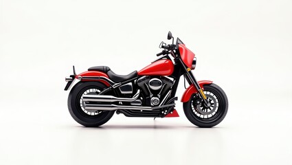 Fototapeta premium A red motorcycle, side view, against a plain white background.