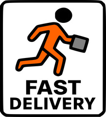 Graphic illustration of a person running with a package, labeled "FAST DELIVERY".