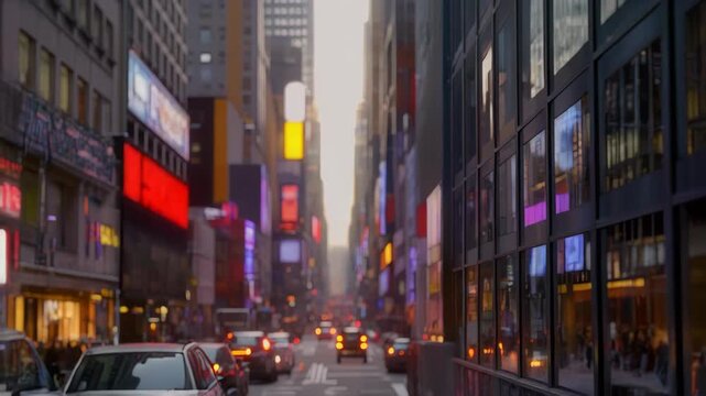 Times Squares Vibrant Glow Dynamic Cityscape at Dusk Illuminated Streets.
