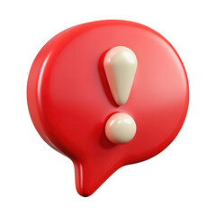 3d rendered red speech bubble with exclamation mark isolated on transparent background