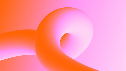 Bold 3D curl. Ribbon with fluid curvature flows across a vivid backdrop. Smooth gradient transitions from light pink orange to white create volume and heat. Glossy shape. Minimalistic style. Wallpaper