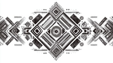 Obraz premium Black and white geometric pattern featuring intricate designs and shapes in a symmetrical layout