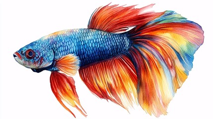 Fototapeta premium Vibrant watercolor illustration of a betta fish.