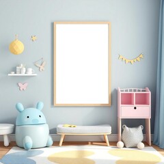 Cozy scandinavian inspired nursery with playful animal decor and blank frame