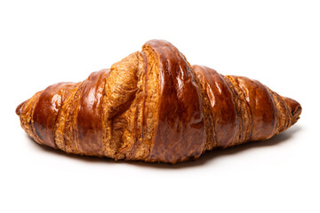 Freshly baked classic delicious fresh organic croissant isolated on white background