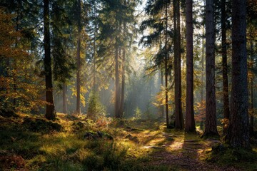 Fototapeta premium Sunlit autumn woods