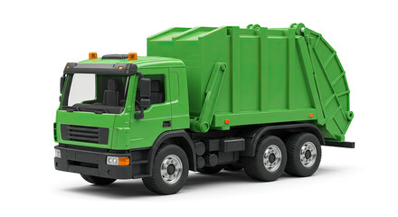 Green Garbage Truck Waste Disposal Vehicle.