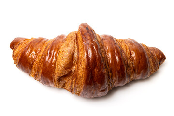 Freshly baked classic delicious fresh organic croissant isolated on white background