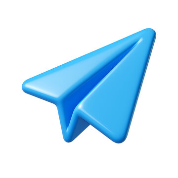 Blue paper plane icon symbolizing messaging and communication isolated on transparent background