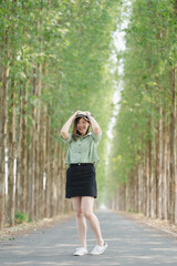 asian woman happy with travel and relax at outdoor on spring season