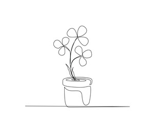 Beautiful flowers in the pot outline drawing illustration. one continuous line drawing of houseplant interior flower.