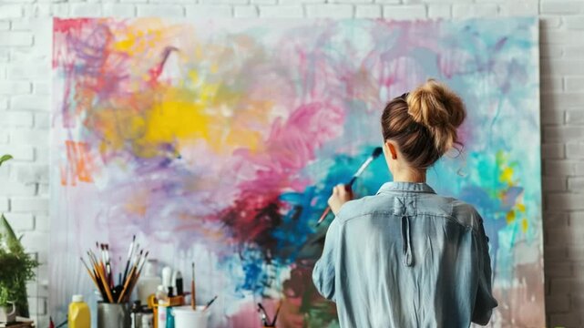 Painter in loft studio painting 4K Videos