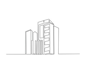 Skyscraper building architecture outline drawing illustration. one continuous line drawing of Modern city building.