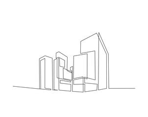 Skyscraper building architecture outline drawing illustration. one continuous line drawing of Modern city building.