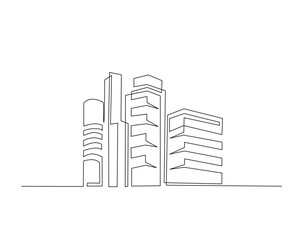 Skyscraper building architecture outline drawing illustration. one continuous line drawing of Modern city building.