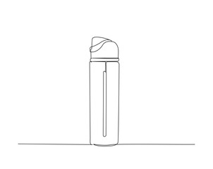 Reusable drinking bottle outline drawing illustration. one continuous line drawing of water drink bottle.