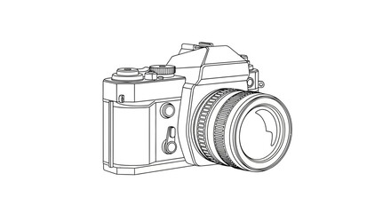 Line Art Vector SVG Illustration of Camera with Lens in Minimalist Style Black and White