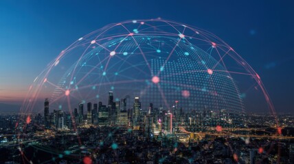 Futuristic Global Network Over Cityscape