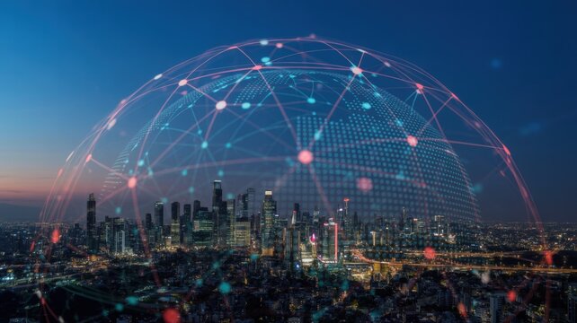 Futuristic Global Network Over Cityscape