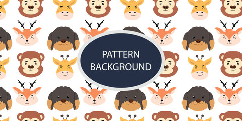 Childish Babies Pattern Animal head background. animal heads cartoon background for baby textile, wrapping paper, wallpaper, fabric and more. Vector illustration