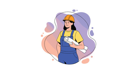 Obraz premium Professional female engineer holding construction blueprints project planning and development concept