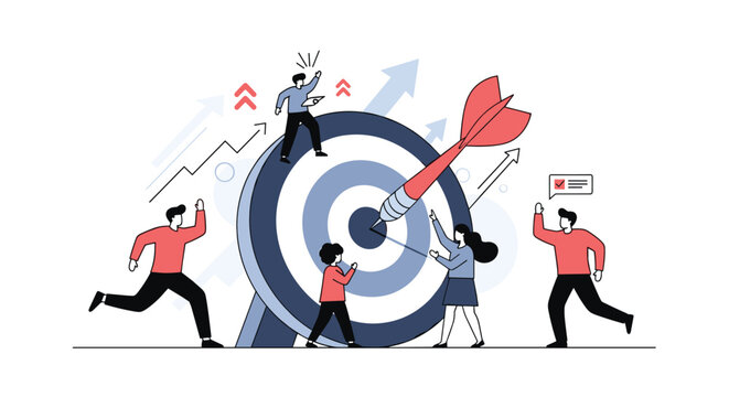 Achieving business objectives with teamwork and strategic planning to reach goals