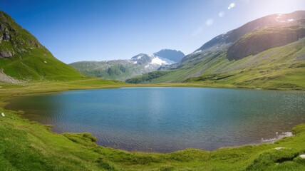 Fototapeta premium Scenic Alpine Lake with Mountain View