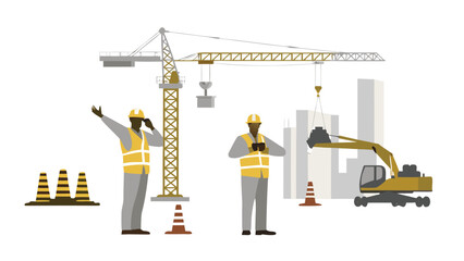 Illustration of road workers painting a crosswalk with safety cones and a warning sign present nearby