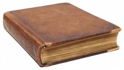 Aged leather bound book with aged pages isolated on a transparent background old book