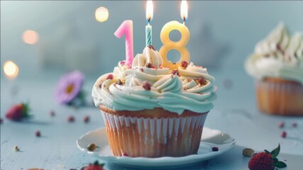 Cake with candles on top for an 18th birthday celebration.