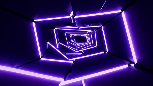 immersive 3D tunnel animation violet neon rectangles zooming forward endless motion perfect creating tech inspired futuristic content seamless video 4K resolution glowing - Powered by Adobe