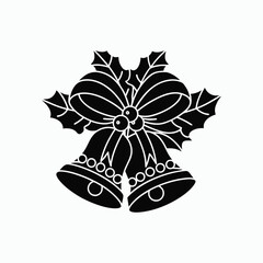 Christmas Bells with Holly and Bow Silhouette Vector Illustration