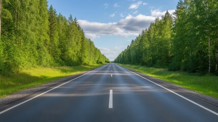 Fototapeta premium Scenic Forest Highway Under Blue Sky