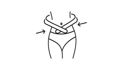 Slim belly line animation. Slim female showing belly transformation with measuring tape suitable for fitness, weight loss, health, body positivity content.