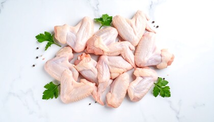 Raw chicken wings arranged on a marble surface (1)