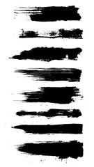Straight line vector brush strokes. Black hand drawn stripes, smears.