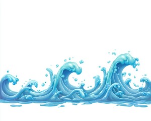 Naklejka premium Playful blue cartoon waves on a white background.