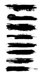 Vector paint brush set. Black ink grunge brush strokes. Grunge design elements. Painted ink stripes.