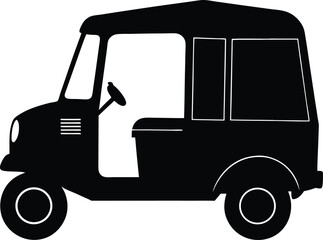 Three Wheel Vehicle Silhouette with Cabin and Wheels new 2025 trendy