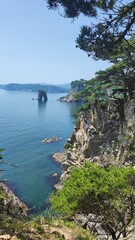 Beautiful seaview in pine cape in Far Eastern Marine Biosphere Reserve. Primorsky krai, Russia. 