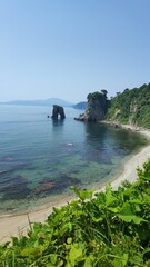 Beautiful seaview in pine cape in Far Eastern Marine Biosphere Reserve. Primorsky krai, Russia. 