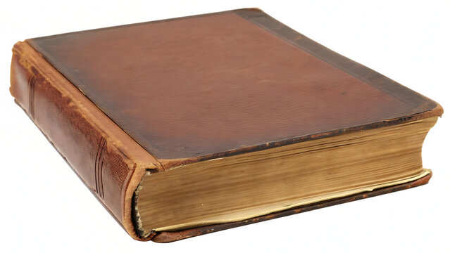 Aged leather bound volume open pages isolated on a transparent background old book