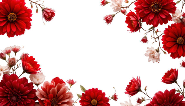 Red floral frame background for valentine's day or wedding invitation with flowers and petals design isolated on tranparent background - Powered by Adobe