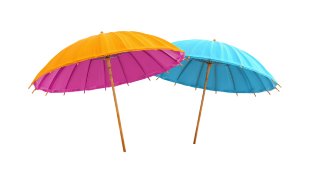 Colorful beach umbrellas in vibrant shades, ideal for summer scenes, relaxing days, and outdoor fun.