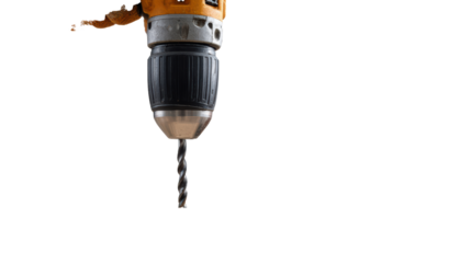 Cordless drill with metal bit, perfect for DIY projects, on white isolated background.